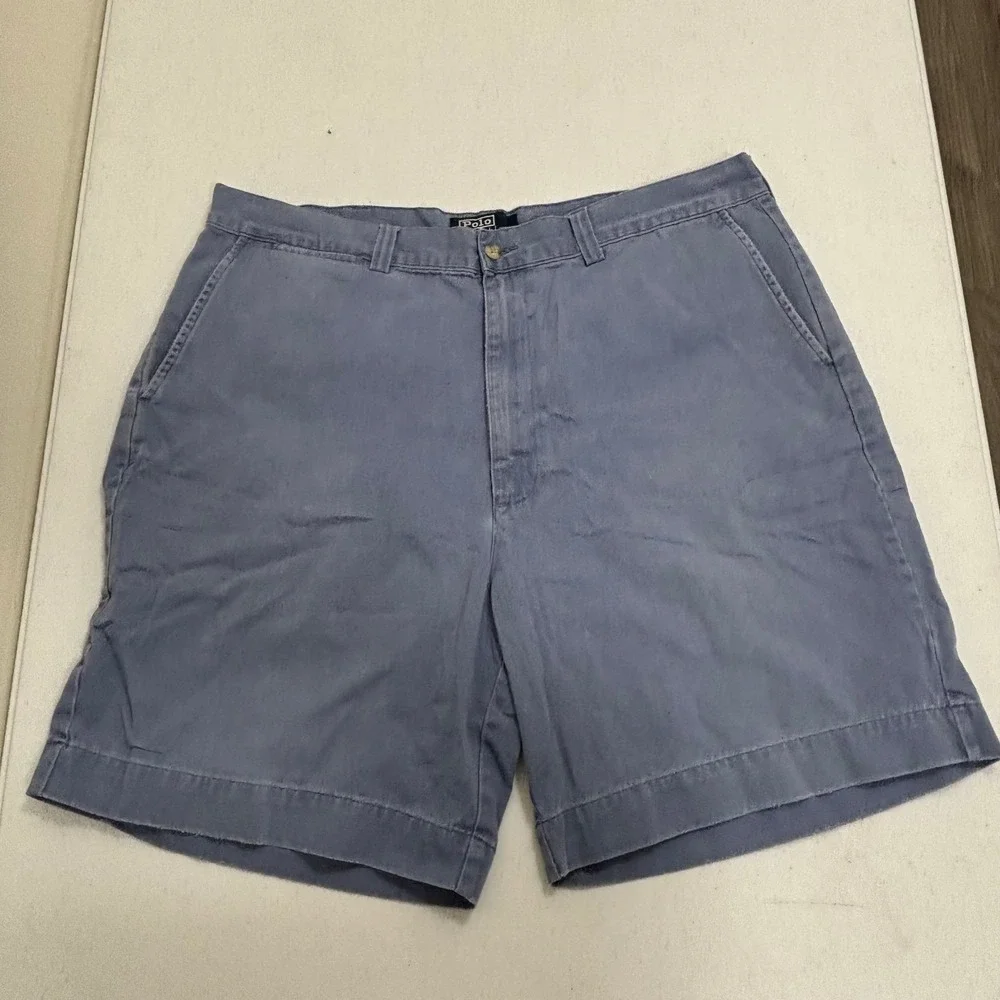 Polo Ralph Lauren Mens Chino Shorts Blue 100% Cotton Twill Flat Front 38 6160